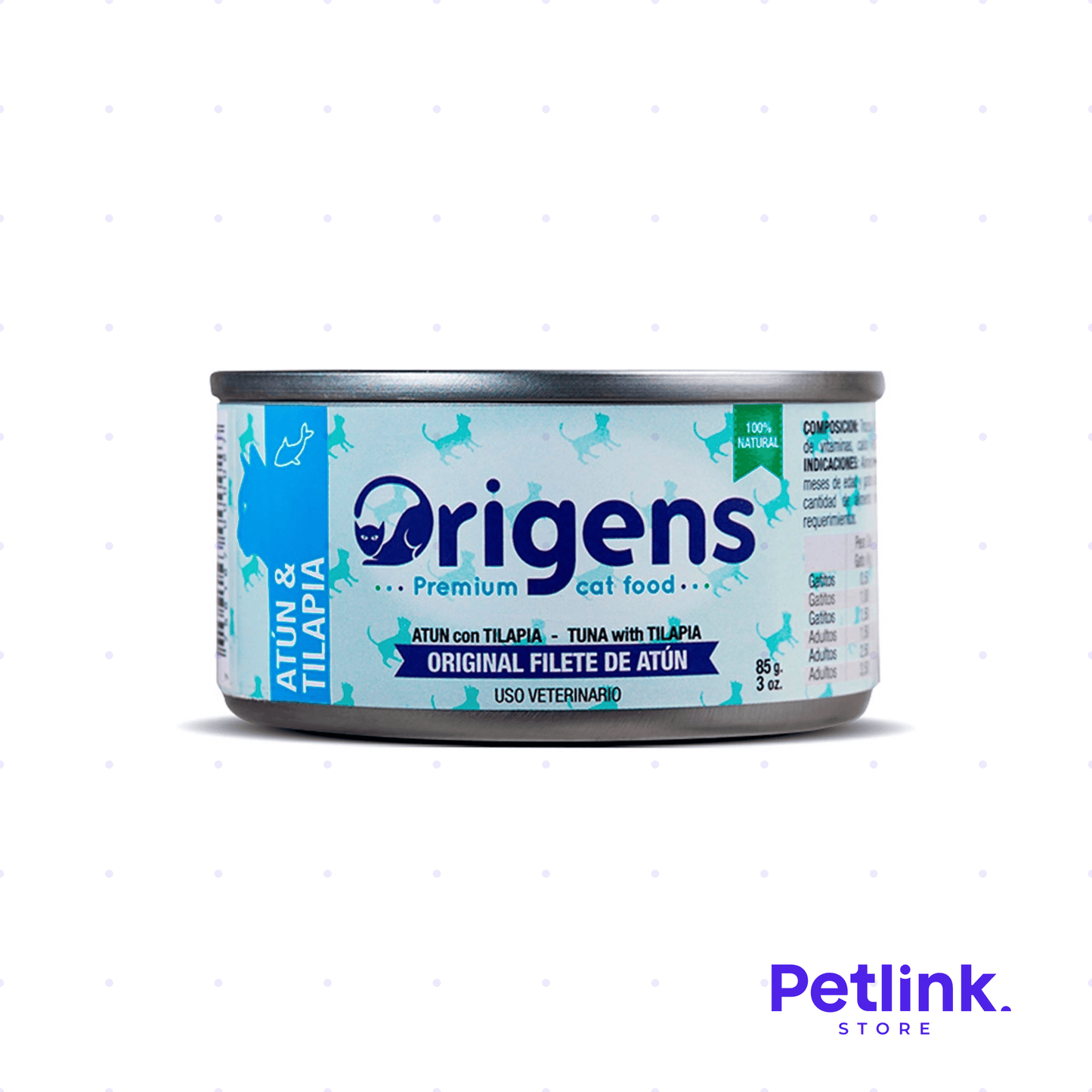 ORIGENS ALIMENTO HUMEDO PARA GATO RECETA FILETE DE ATUN CON TILAPIA LATA 85 GRAMOS