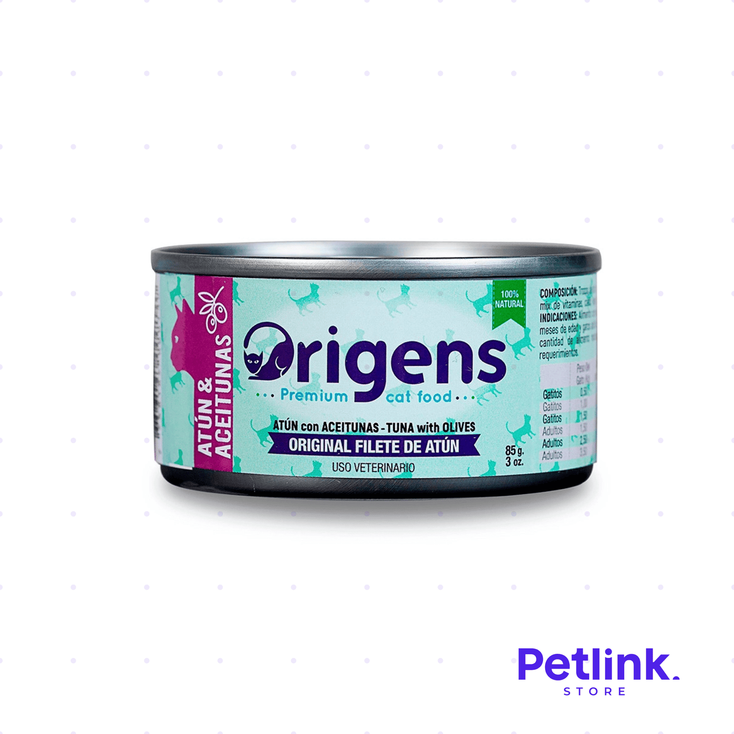 ORIGENS ALIMENTO HUMEDO PARA GATO RECETA FILETE DE ATUN CON ACEITUNAS LATA 85 GRAMOS