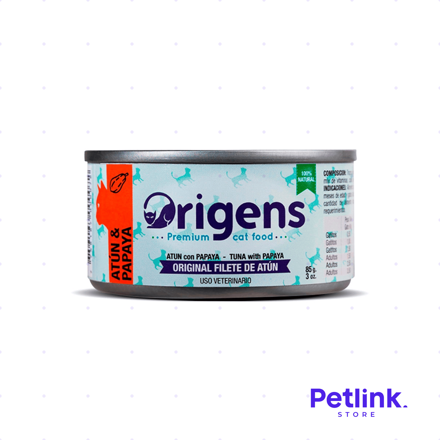 ORIGENS ALIMENTO HUMEDO PARA GATO RECETA FILETE DE ATUN CON PAPAYA LATA 85 GRAMOS