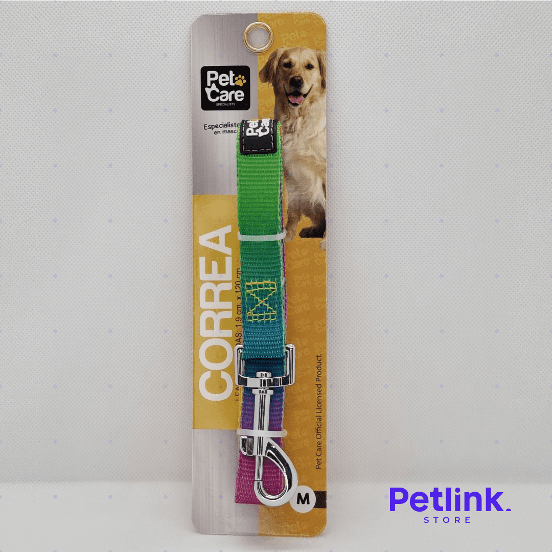 PETCARE CORREA DE NYLON PARA PERRO RAZA MEDIANA MODELO MULTICOLOR MEDIDAS 1.90CM X 120CM