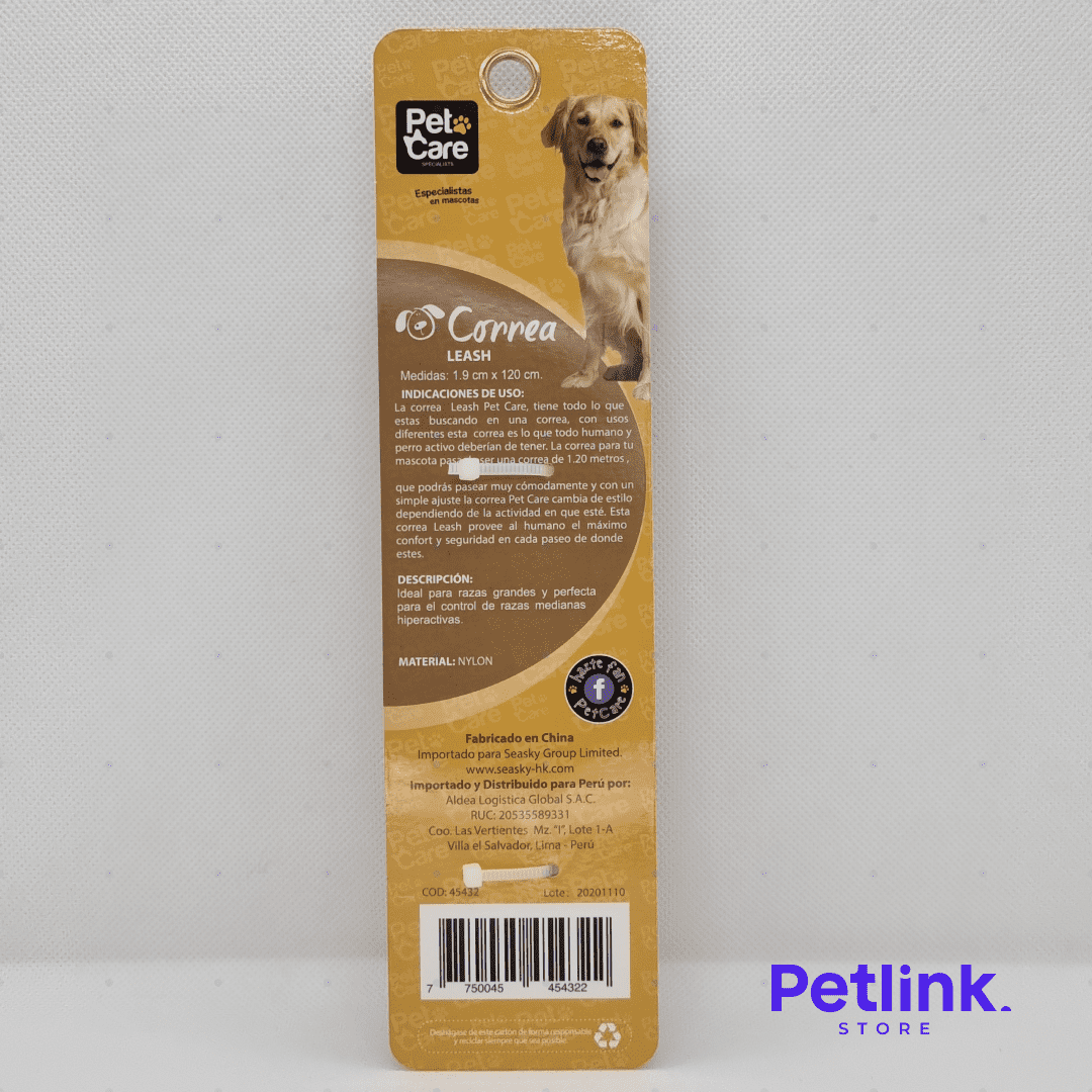 PETCARE CORREA DE NYLON PARA PERRO RAZA MEDIANA MODELO MULTICOLOR MEDIDAS 1.90CM X 120CM