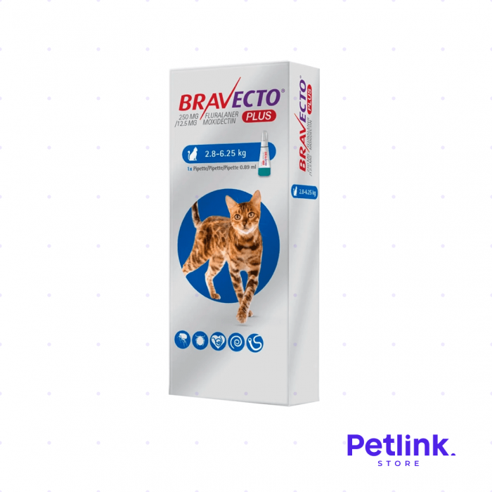 BRAVECTO PLUS ANTIPARASITARIO EXTERNO PARA GATOS PESO 2.8KG A 6.25KG CONTIENE SOLUCION TOPICA SPOT ON 250MG