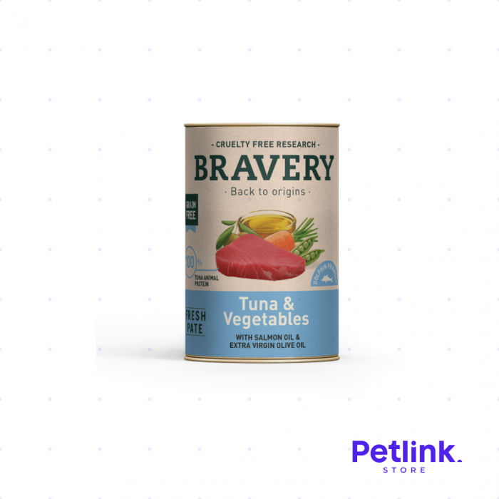 BRAVERY ALIMENTO HUMEDO PERRO TODAS LAS RAZAS RECETA ATUN Y VEGETALES LATA 290 GRAMOS