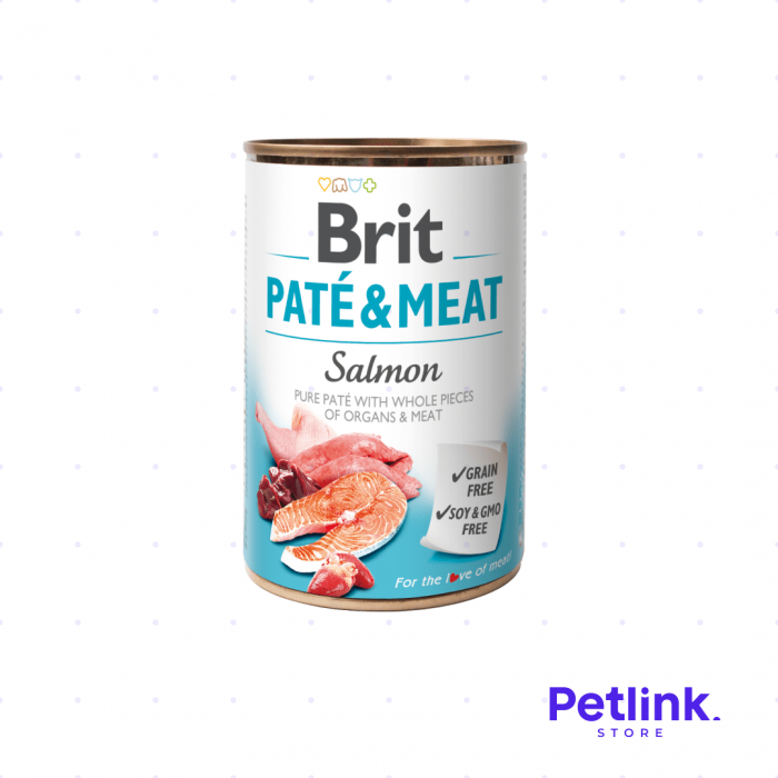 BRIT CARE ALIMENTO HUMEDO LIBRE DE GRANOS PERRO ADULTO TODAS LAS RAZAS FORMULA PATE Y SALMON LATA 400 GRAMOS