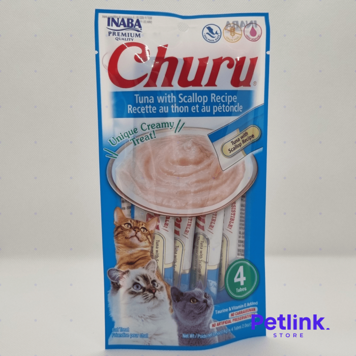 CHURU SNACK HUMEDO PARA GATOS SABOR ATUN CON CONCHAS DE ABANICO