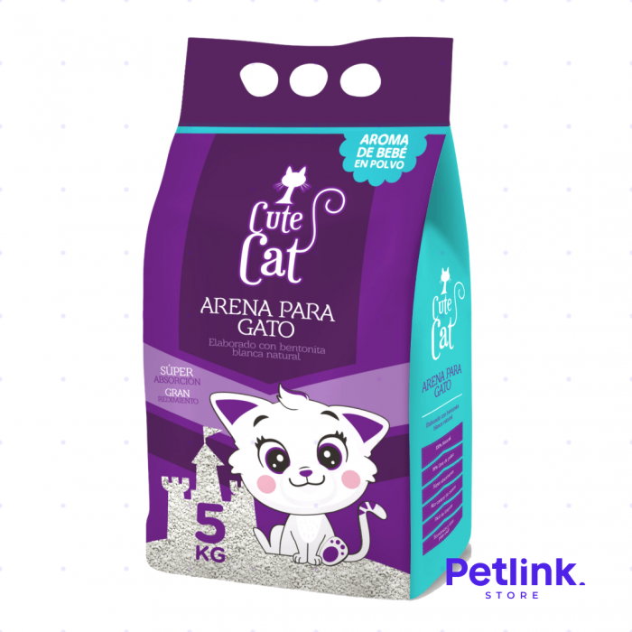 CUTE CAT ARENA PARA GATO CON NEUTRALIZADOR DE OLOR LIGERO AROMA A BEBE BOLSA 5 KILOS