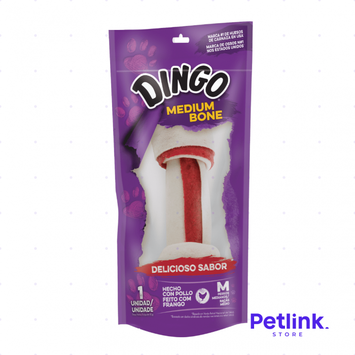 DINGO SNACK CARNAZA MEDIUM BONE PARA PERROS SABOR POLLO PAQUETE 1 UNIDAD