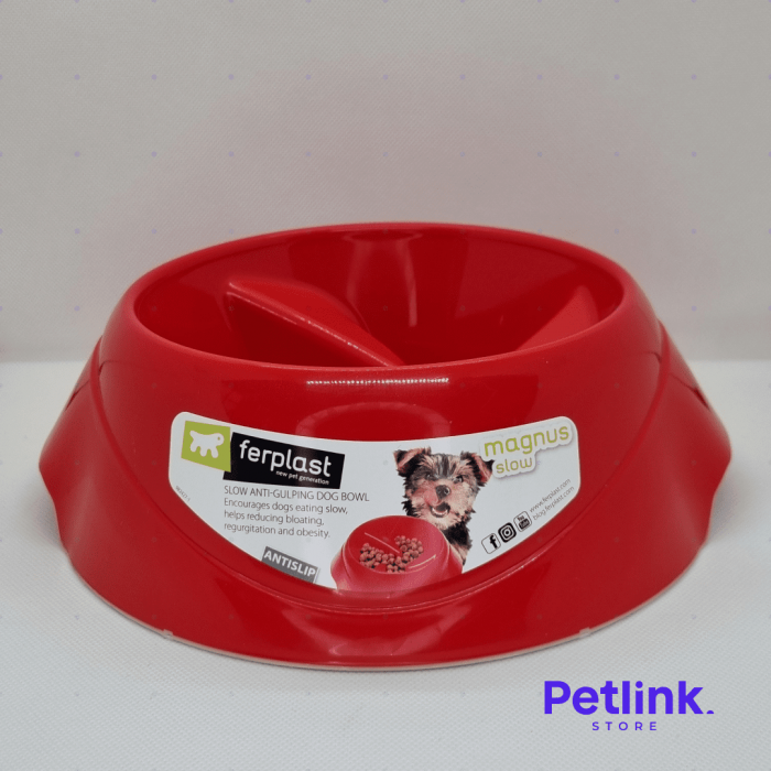 FERPLAST PLATO COMEDERO ANTIVORACIDAD ANTIDESLIZANTE PARA PERROS RAZA MEDIANA MODELO MAGNUS SLOW COLOR ROJO CAPACIDAD 1000ML