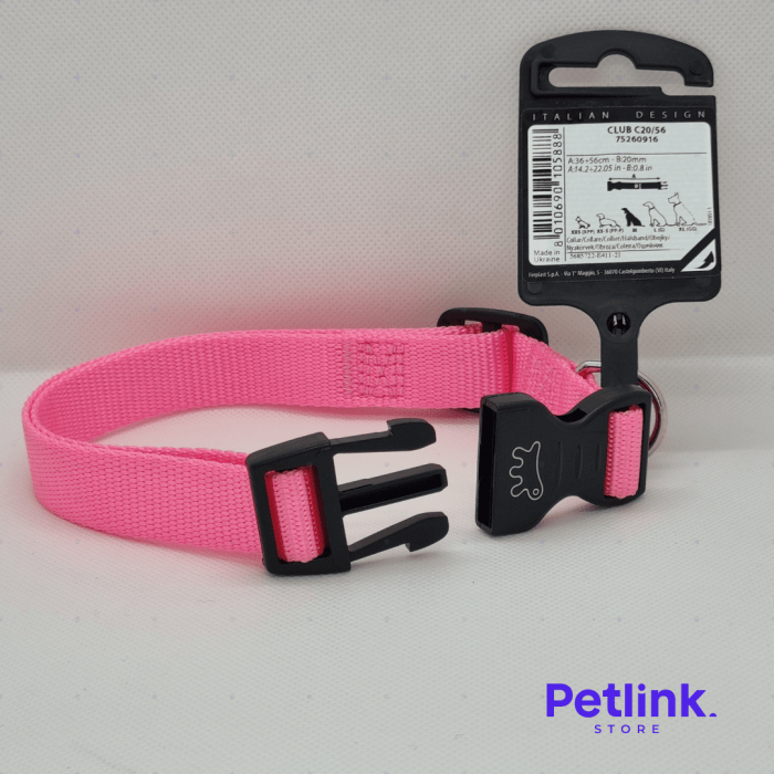 FERPLAST COLLAR DE NYLON PARA PERRO RAZA MEDIANA MODELO CLUB C20/56 COLOR ROSADO