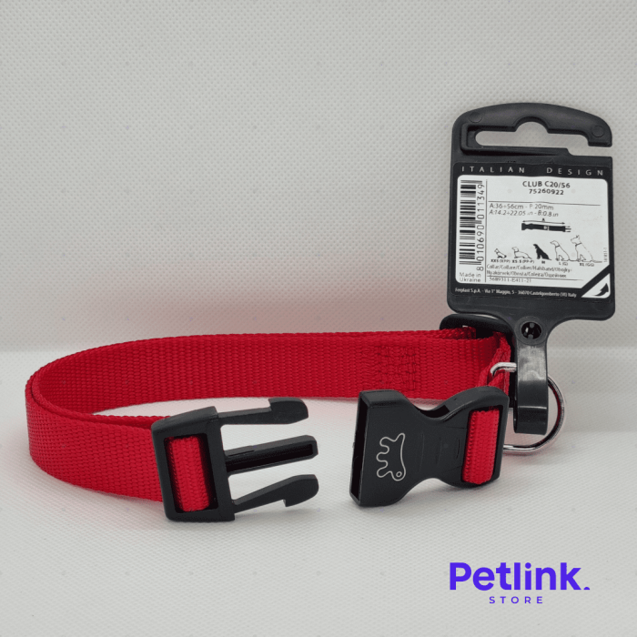 FERPLAST COLLAR DE NYLON PARA PERRO RAZA MEDIANA MODELO CLUB C20/56 COLOR ROJO