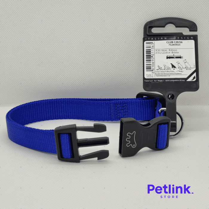 FERPLAST COLLAR DE NYLON PARA PERRO RAZA MEDIANA MODELO CLUB C20/56 COLOR AZUL