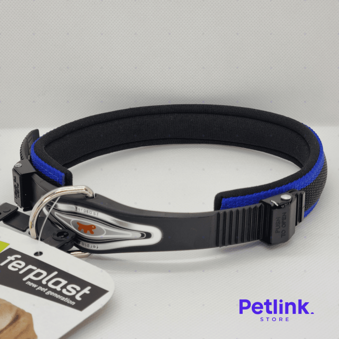 FERPLAST COLLAR ERGONOMICO ACOLCHADO MICROREGULADOR PARA PERRO RAZA GRANDE MODELO ERGOCOMFORT C25/51 COLOR AZUL CON NEGRO