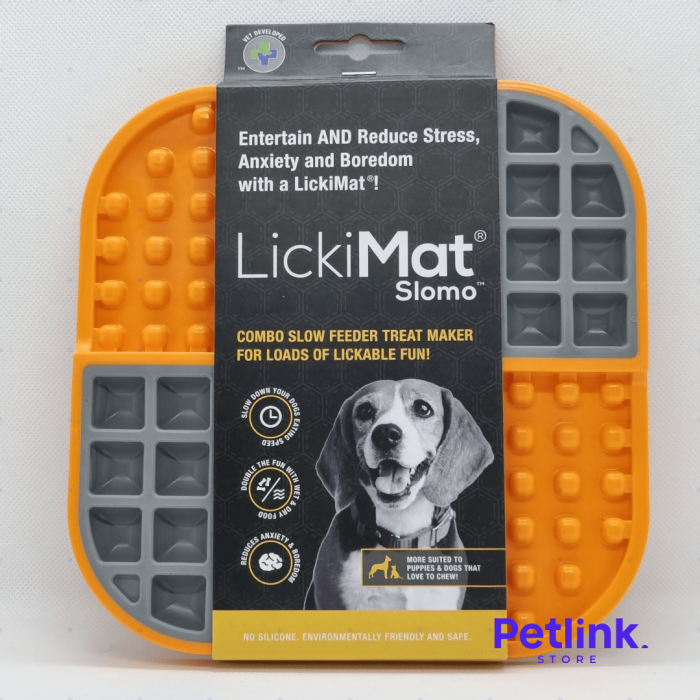 LICKIMAT PLATO ALIMENTADOR LENTO PARA PERROS MODELO SLOMO COLOR NARANJA CON GRIS