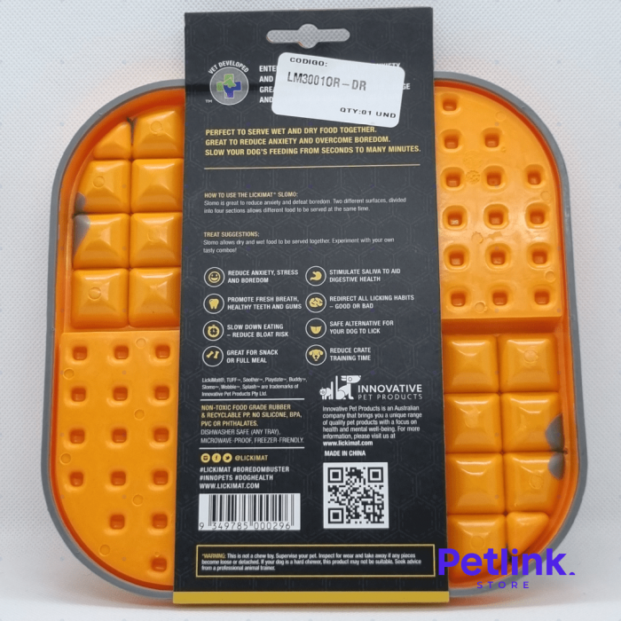 LICKIMAT PLATO ALIMENTADOR LENTO PARA PERROS MODELO SLOMO COLOR NARANJA CON GRIS