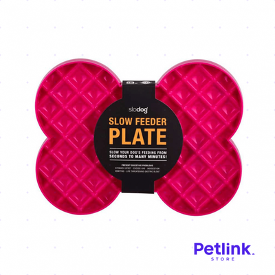 LICKIMAT PLATO ALIMENTADOR LENTO PARA PERROS MODELO SLODOG DISEÑO HUESO COLOR ROSADO