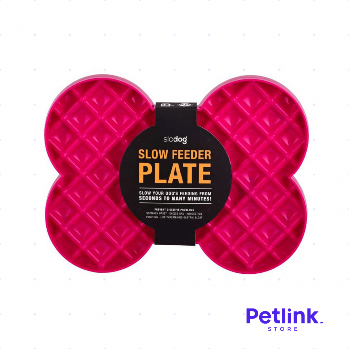 LICKIMAT PLATO ALIMENTADOR LENTO PARA PERROS MODELO SLODOG DISEÑO HUESO COLOR ROSADO