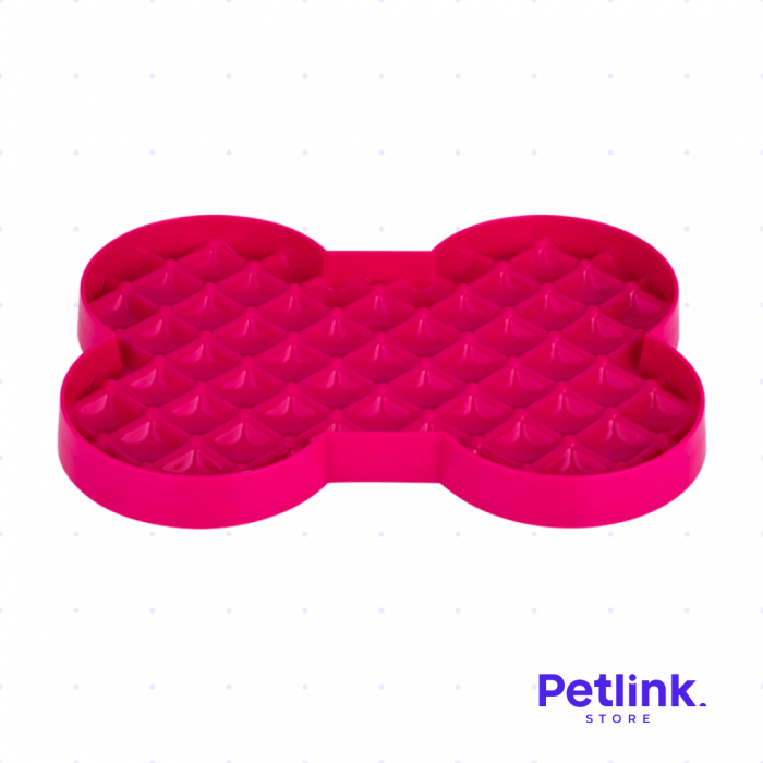 LICKIMAT PLATO ALIMENTADOR LENTO PARA PERROS MODELO SLODOG DISEÑO HUESO COLOR ROSADO