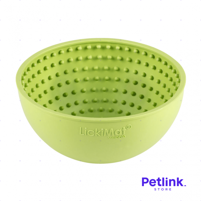 LICKIMAT PLATO ALIMENTADOR LENTO PARA PERROS MODELO WOBBLE DISEÑO REDONDO COLOR VERDE