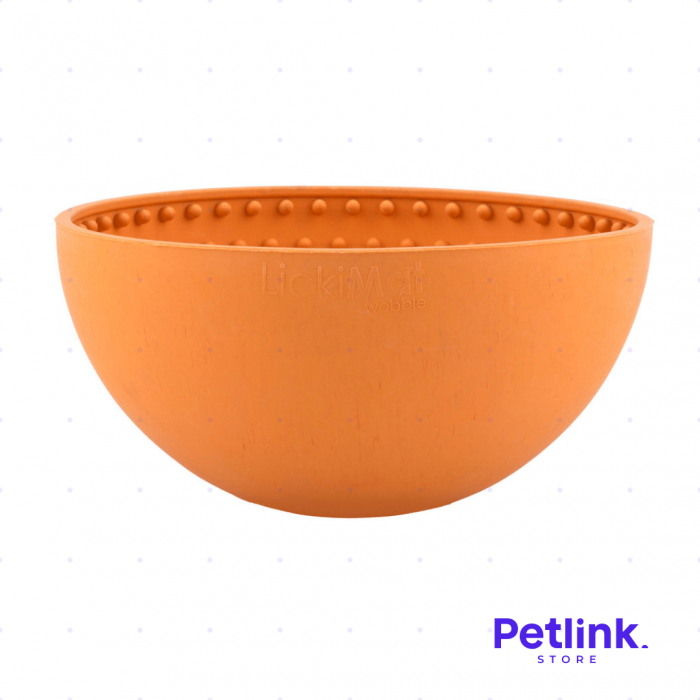 LICKIMAT PLATO ALIMENTADOR LENTO PARA PERROS MODELO WOBBLE DISEÑO REDONDO COLOR NARANJA