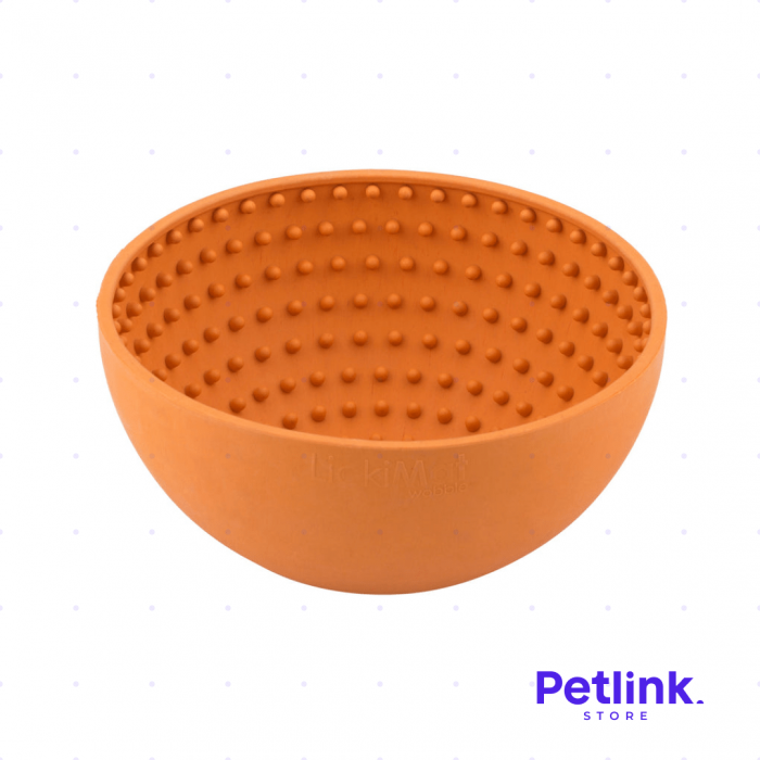 LICKIMAT PLATO ALIMENTADOR LENTO PARA PERROS MODELO WOBBLE DISEÑO REDONDO COLOR NARANJA