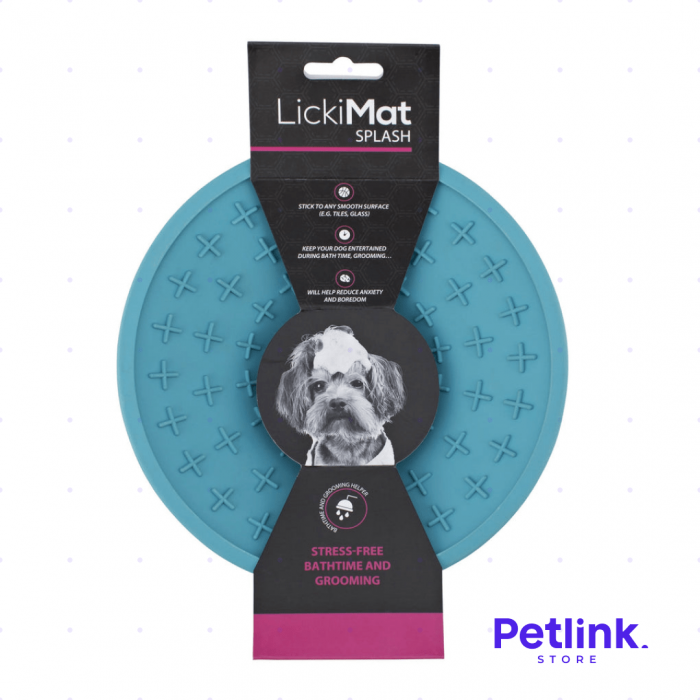 LICKIMAT PLATO ALIMENTADOR LENTO DISTRACTOR HORA DEL BAÑO PARA PERROS MODELO SPLASH DISEÑO REDONDO COLOR TURQUESA