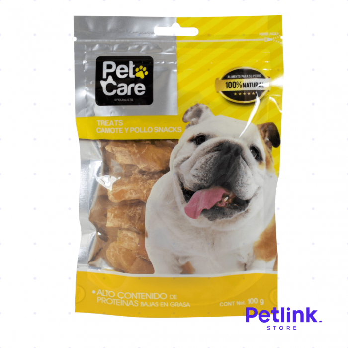 PETCARE SNACK SECO PARA PERROS TREATS CAMOTE Y POLLO PAQUETE 100 GRAMOS