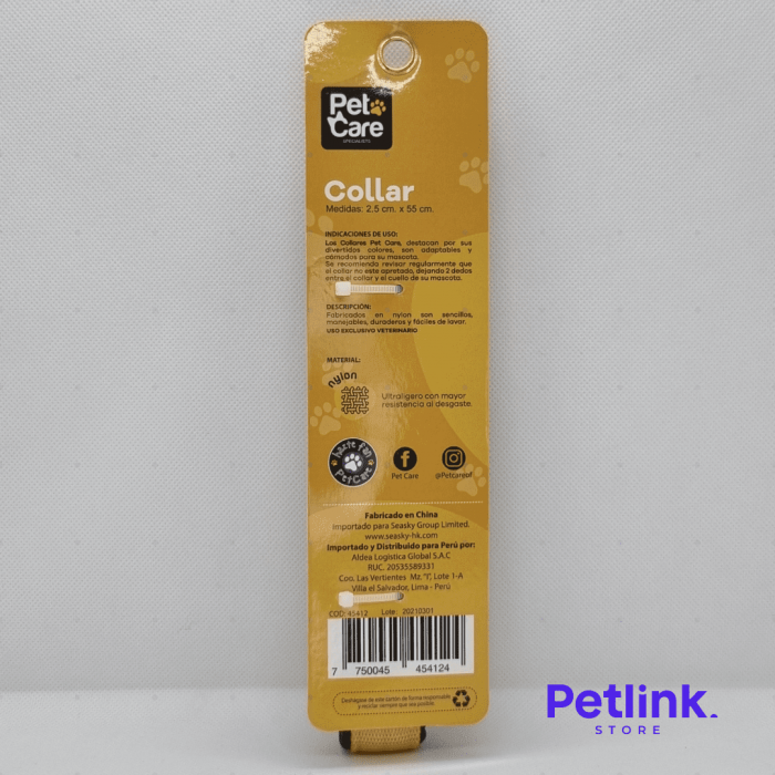 PETCARE COLLAR DE NYLON PARA PERRO RAZA GRANDE MODELO MULTICOLOR MEDIDAS 2.50CM X 55CM