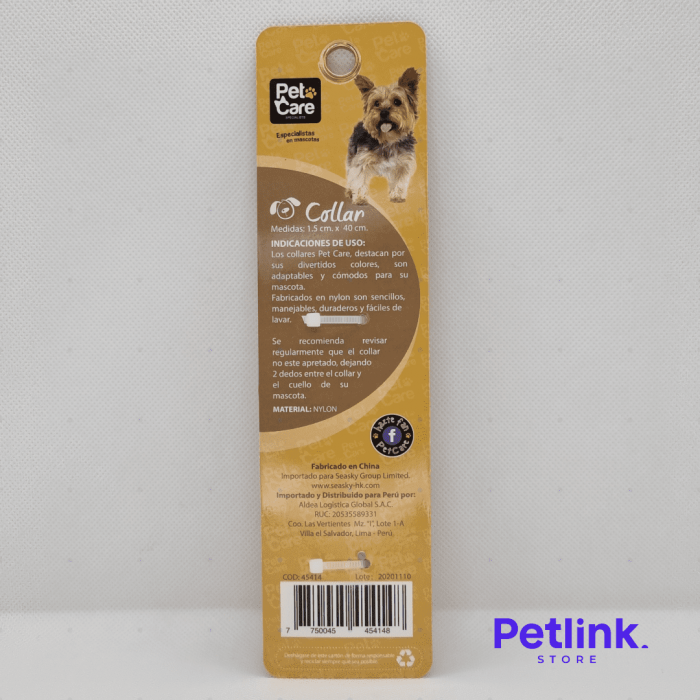 PETCARE COLLAR DE NYLON PARA PERRO RAZA PEQUEÑA MODELO MULTICOLOR MEDIDAS 1.50CM X 40CM