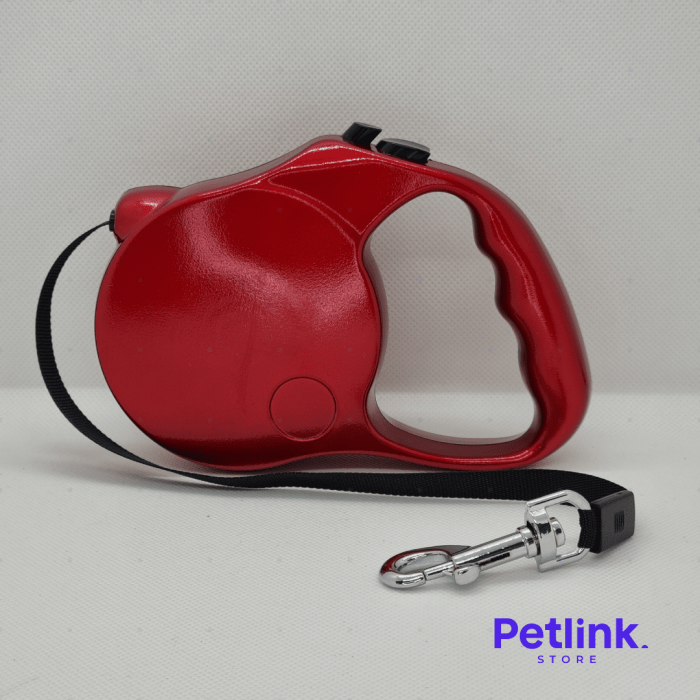 PETCARE CORREA RETRACTIL CON SISTEMA DE FRENADO PARA PERRO TODAS LAS RAZAS HASTA 25KG COLOR ROJO