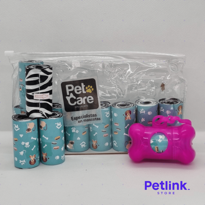 PET CARE BOLSAS BIODEGRADABLES PARA RESIDUOS DE PERRO PACK 120 BOLSAS (12 ROLLOS X 10 BOLSAS) + SURTIDOR DISPENSADOR