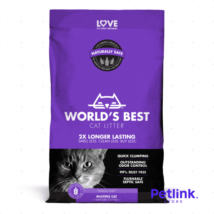 WORLDS BEST CAT LITTER ARENA PARA MULTIPLES GATOS AGLUTINANTE CONTROL DE OLOR AROMA LAVANDA BOLSA 3.63 KILOS